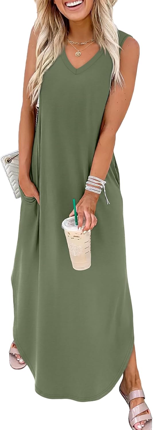Summer Dresses Maxi Dress Vacation Beach Sundresses 2025 with Pockets