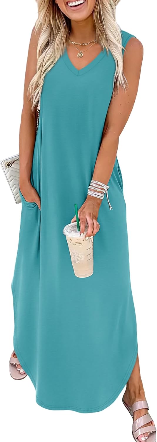 Summer Dresses Maxi Dress Vacation Beach Sundresses 2025 with Pockets