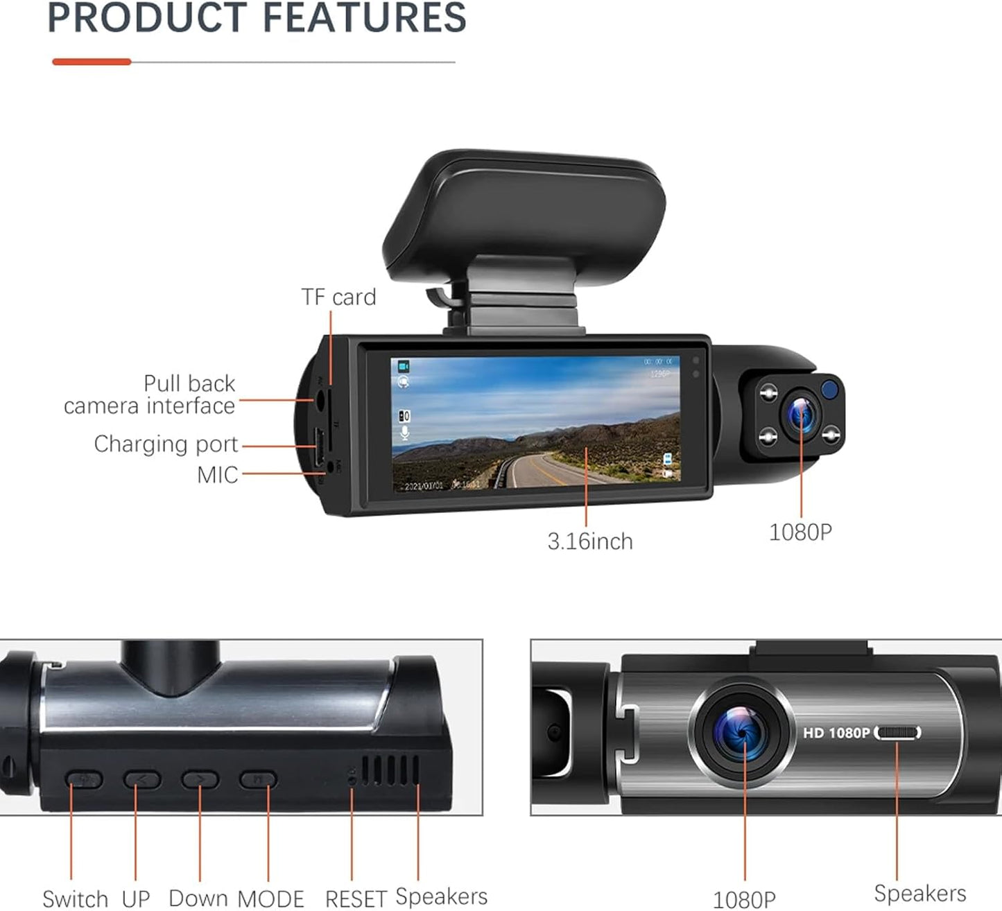 1080P Dual Camera Dash Cam for Cars