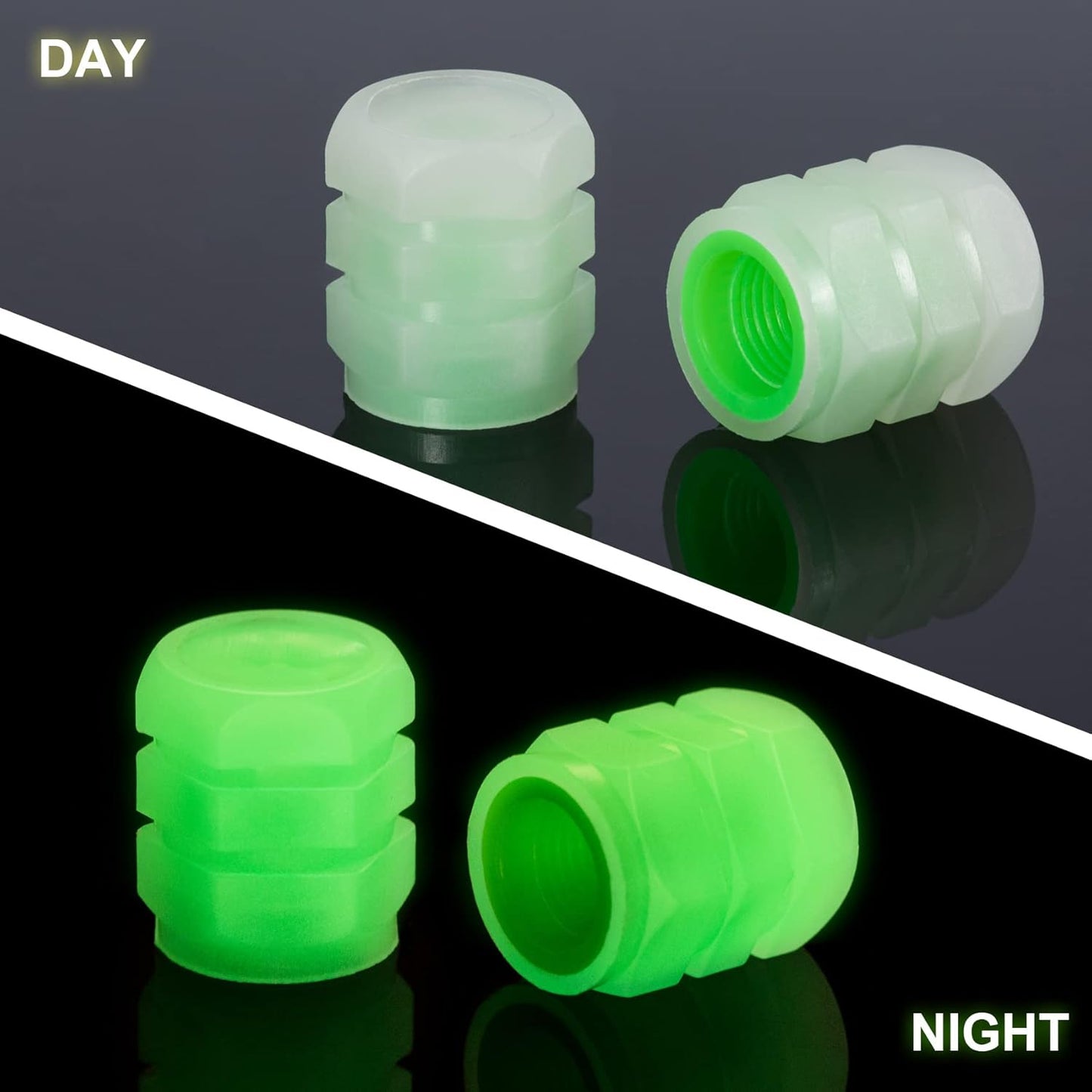 20-Pack Neon Green Glow Tire Valve Caps – No Battery Needed