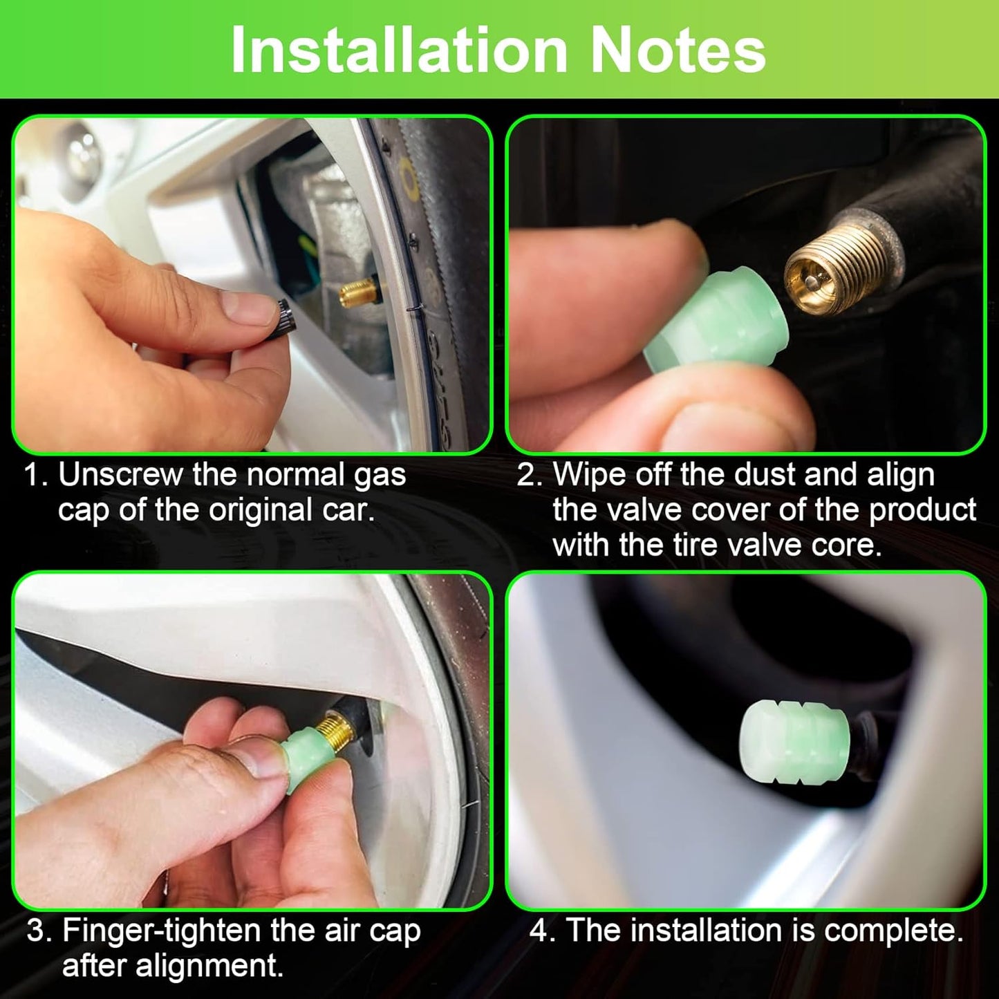 20-Pack Neon Green Glow Tire Valve Caps – No Battery Needed