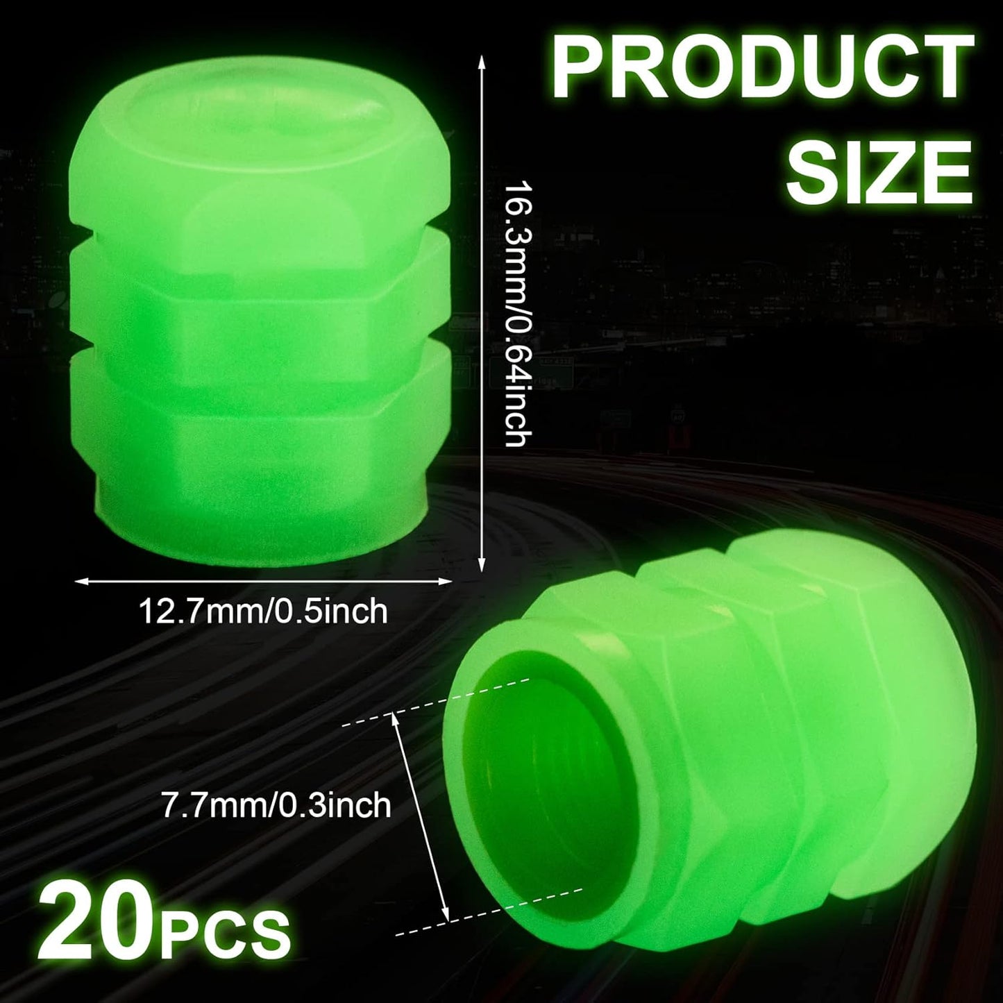 20-Pack Neon Green Glow Tire Valve Caps – No Battery Needed
