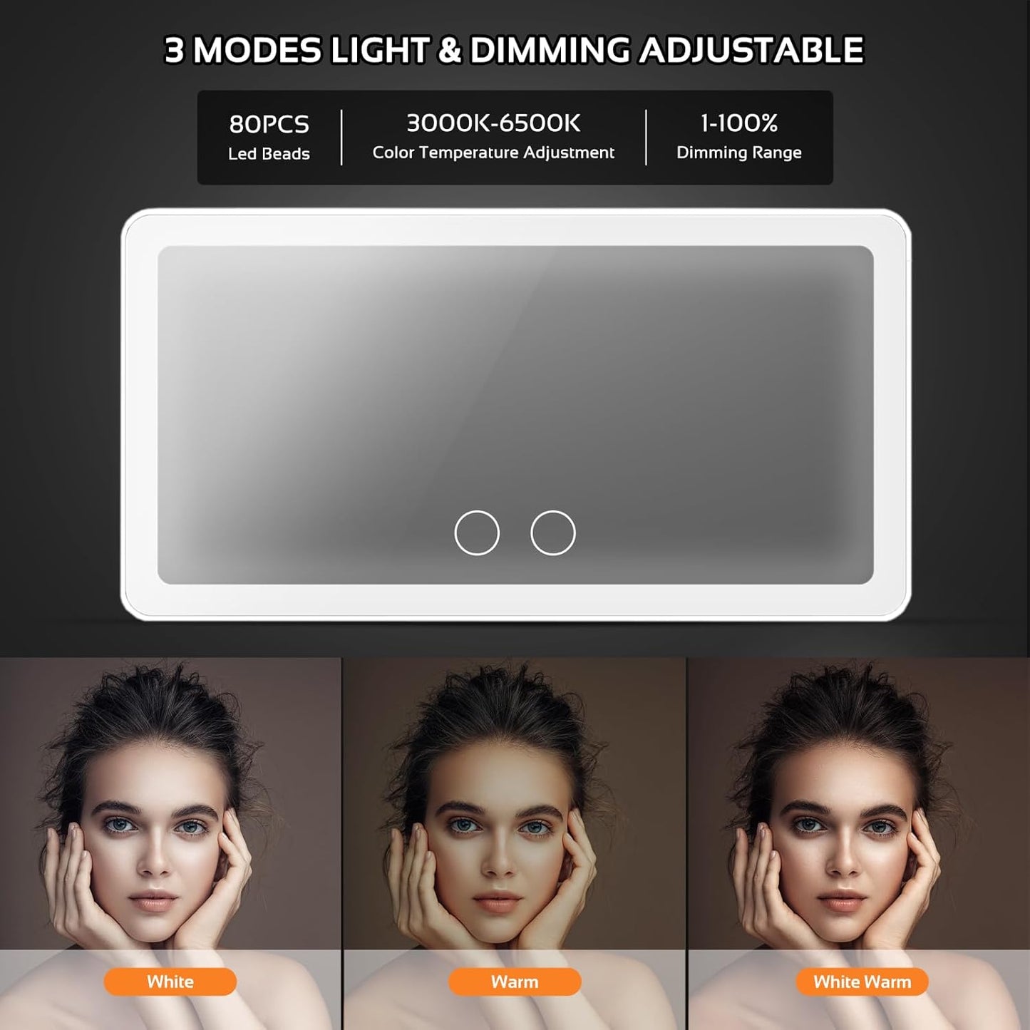 Car Sun Visor Vanity Mirror with 3 Light Modes & 80 LEDs