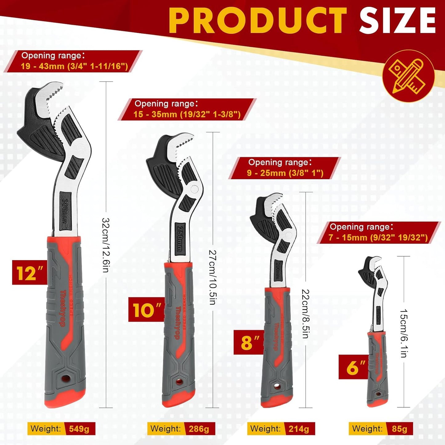 Self Adjusting Pipe Wrench Set