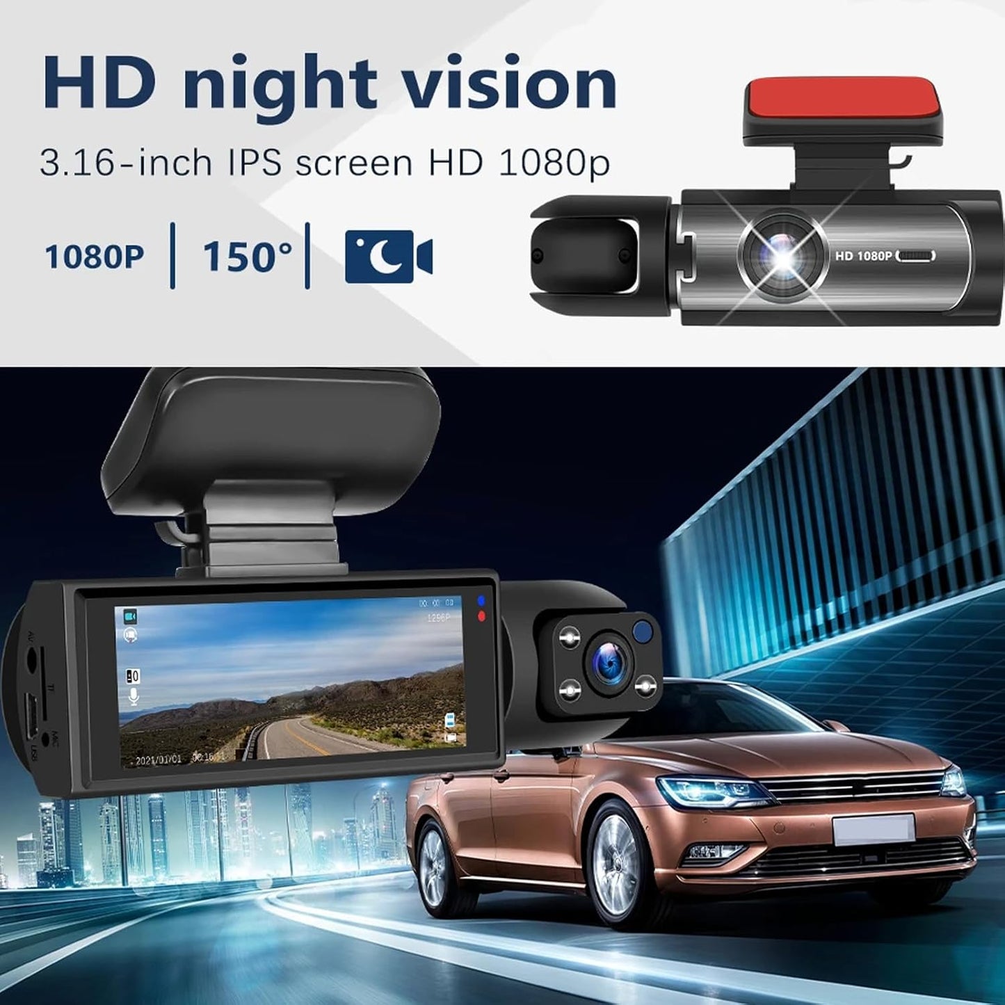 1080P Dual Camera Dash Cam for Cars