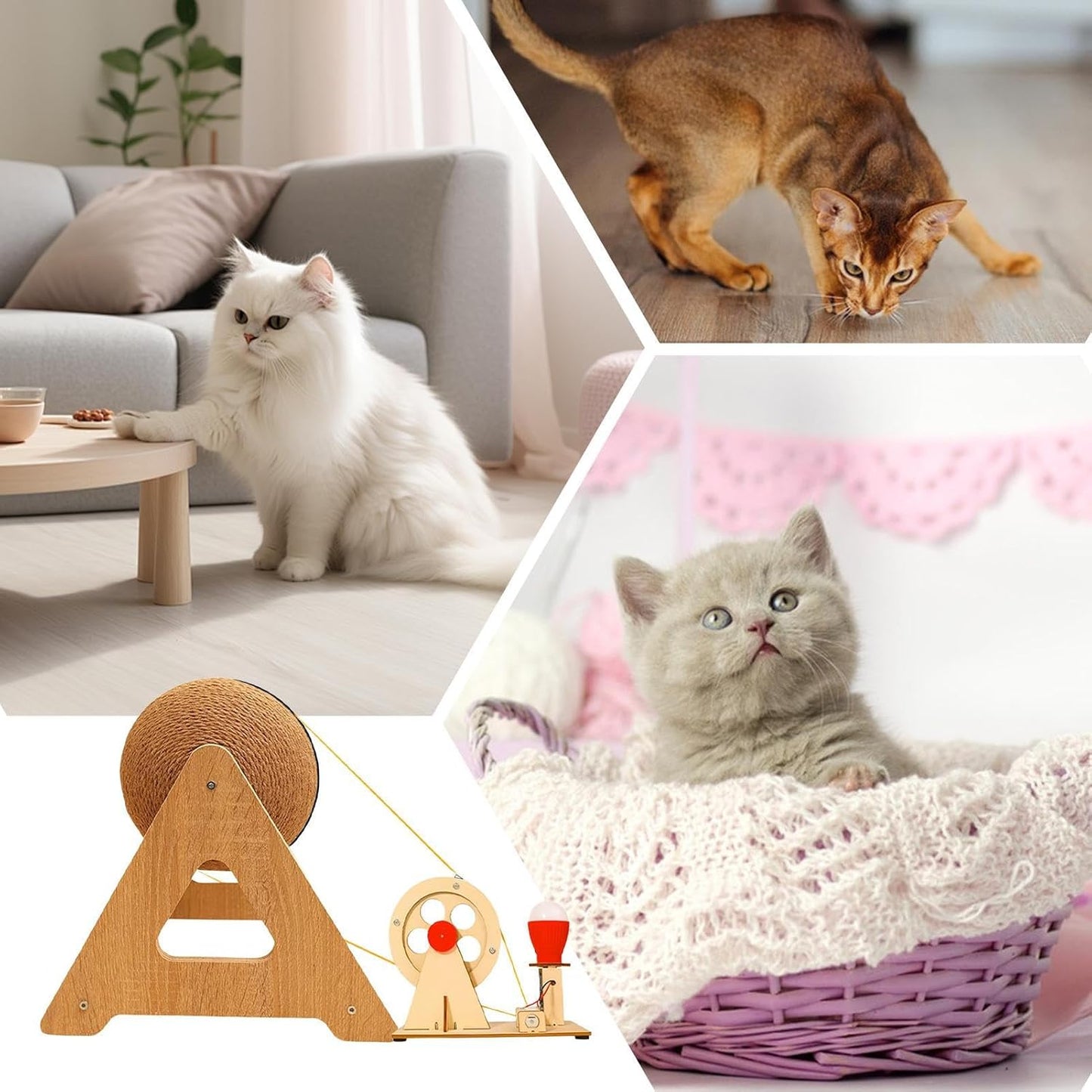 Interactive Cat Scratching Board - Led Light Toy with Hand-Crank Feature