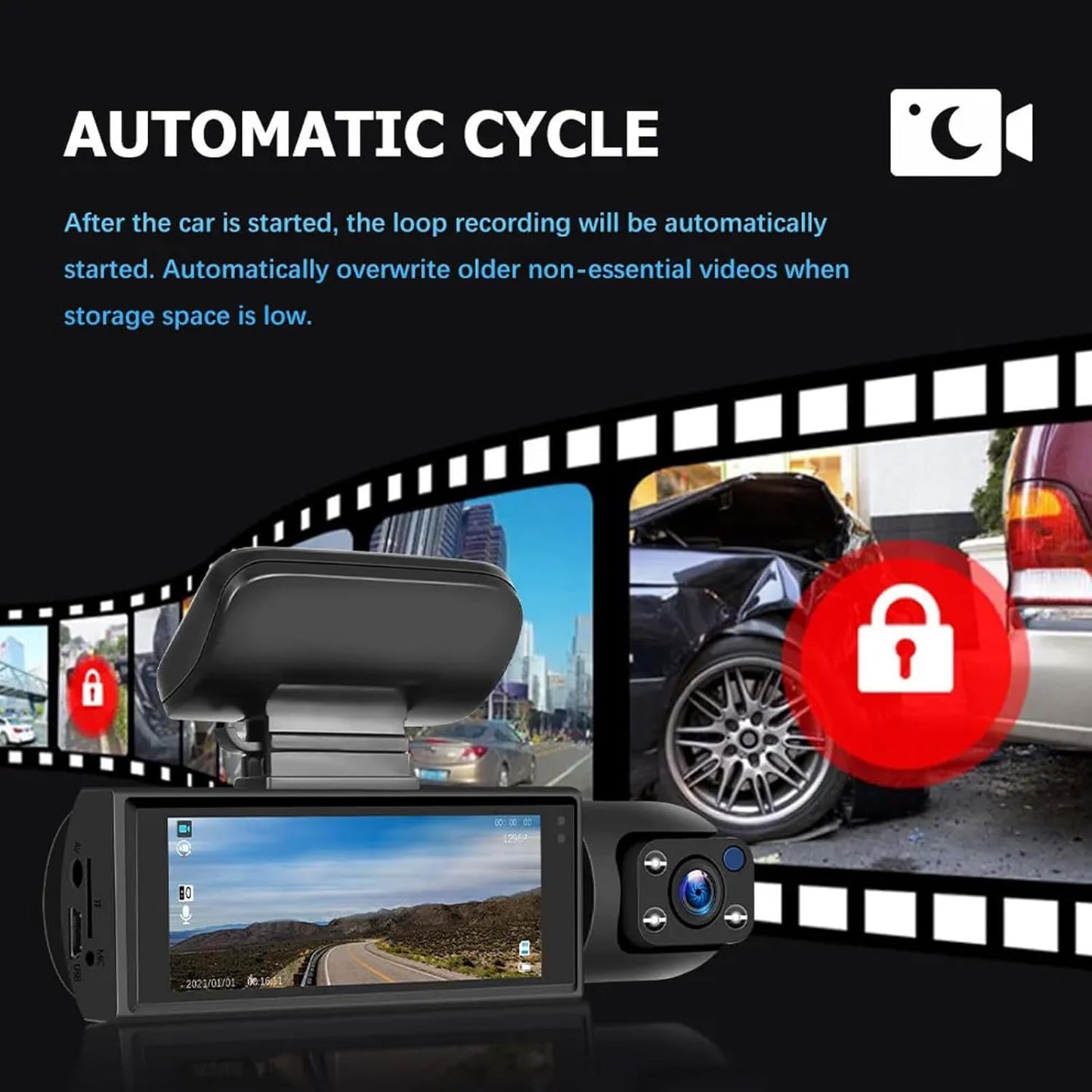1080P Dual Camera Dash Cam for Cars