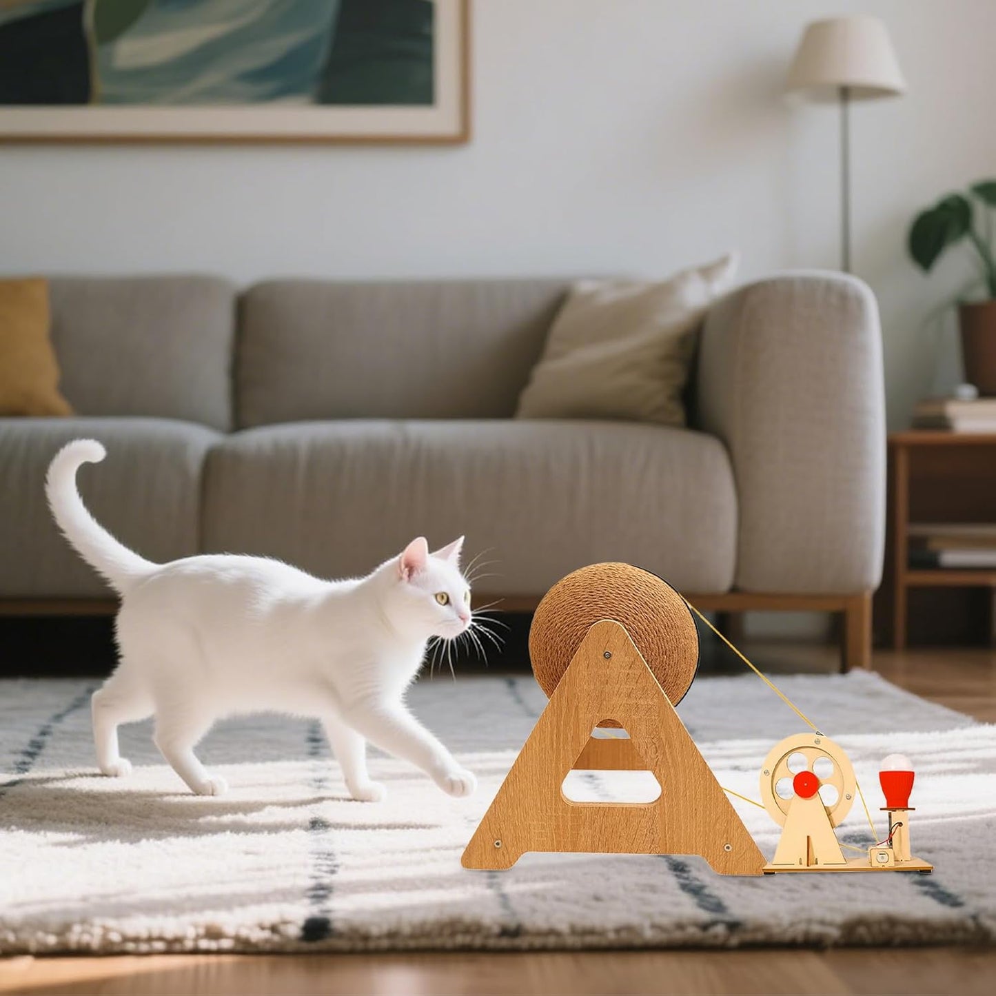 Interactive Cat Scratching Board - Led Light Toy with Hand-Crank Feature