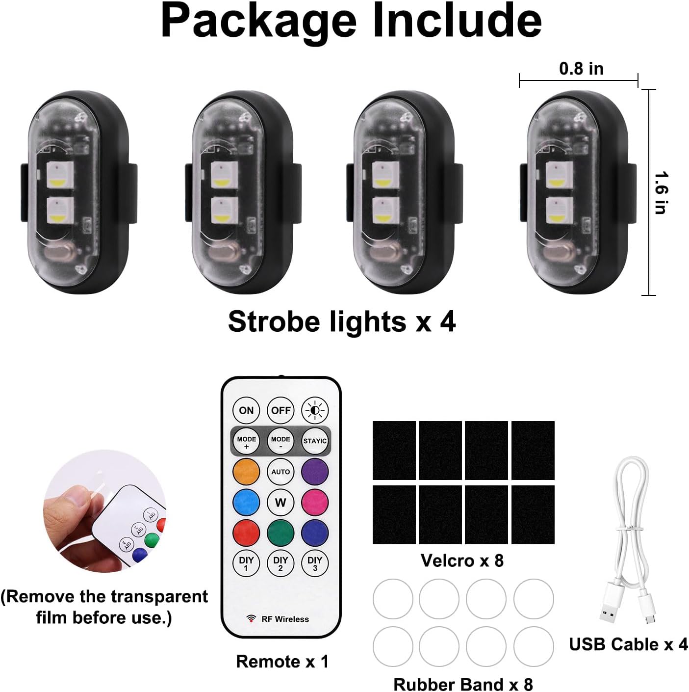 4PCS Wireless LED Strobe Lights with Remote Control