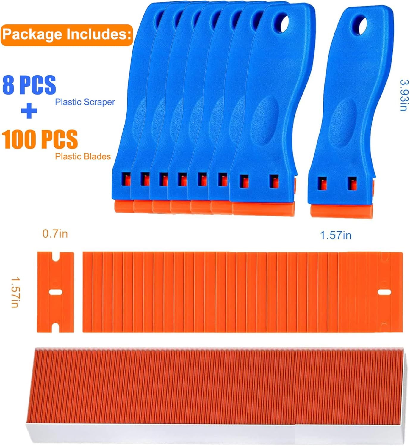 8 Pcs Plastic Razor Blade Scraper and 100 Pcs Blades