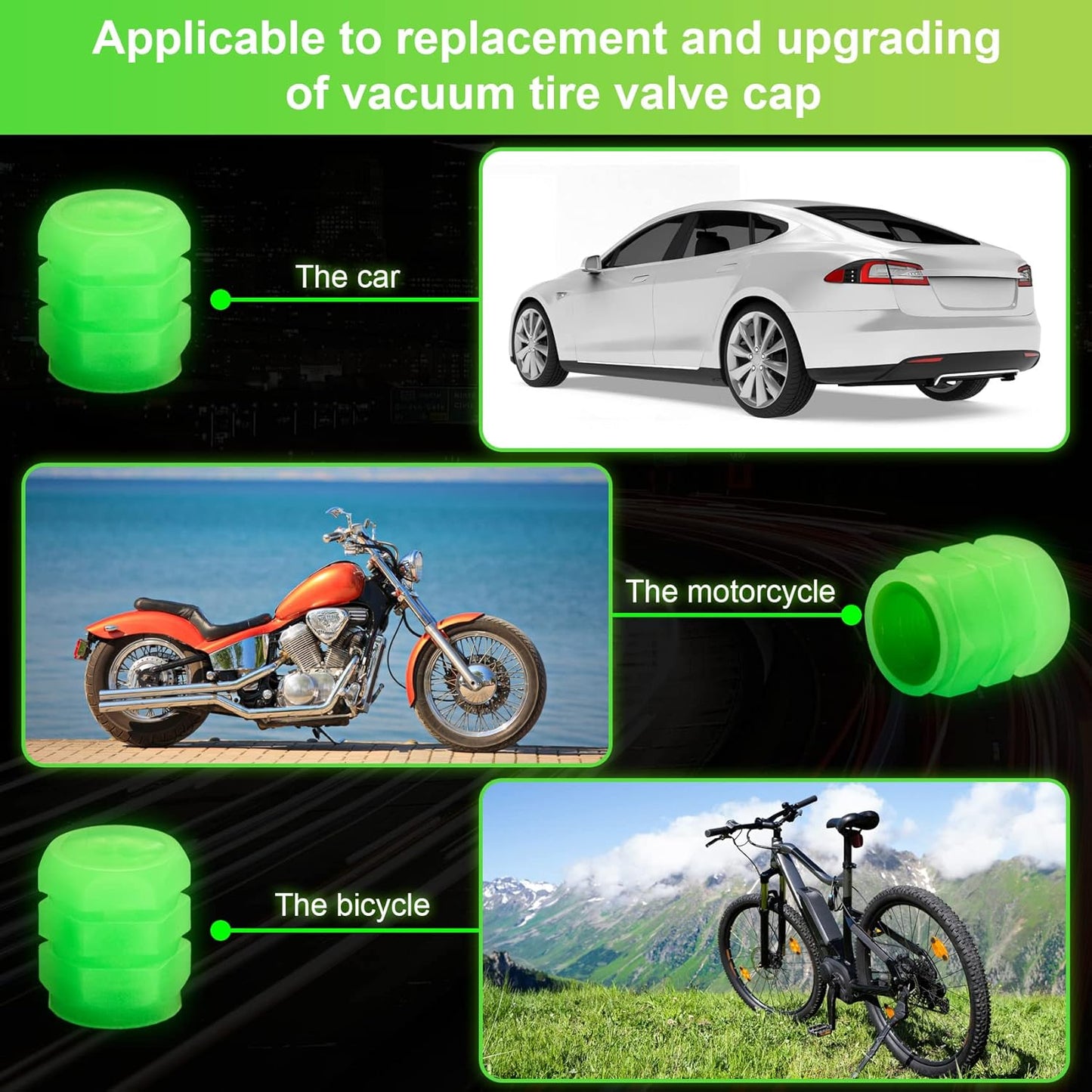 20-Pack Neon Green Glow Tire Valve Caps – No Battery Needed