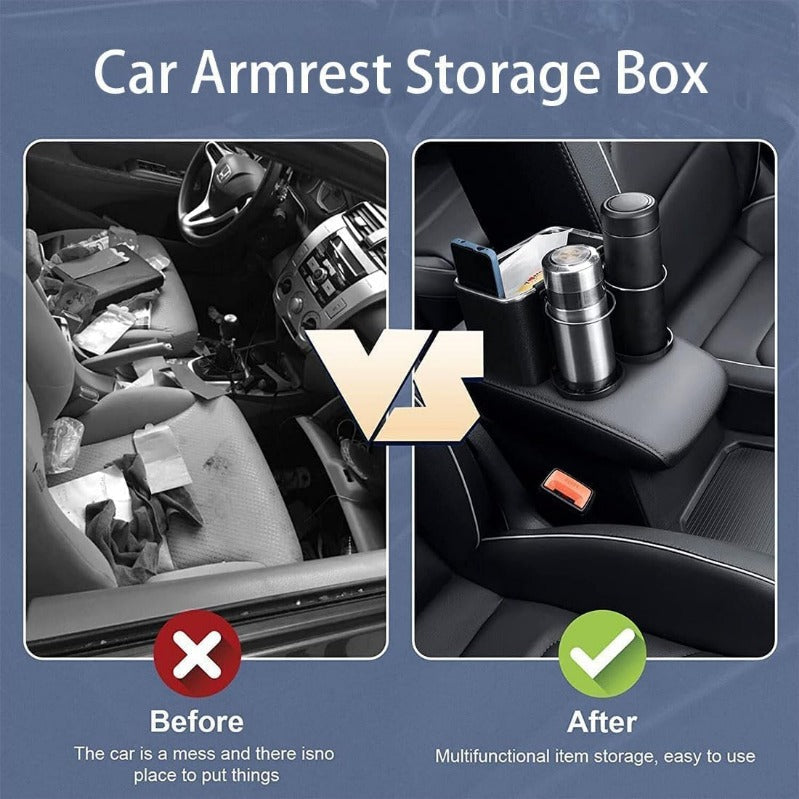 Armrest Organizer with Twin Fold-Flat Cup Holders(limited-time discount)
