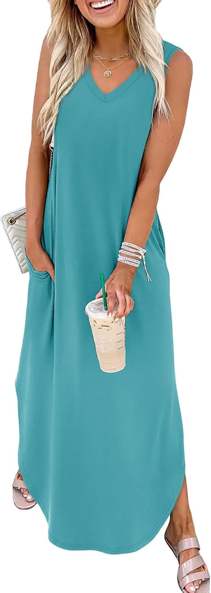 Summer Dresses Maxi Dress Vacation Beach Sundresses 2025 with Pockets