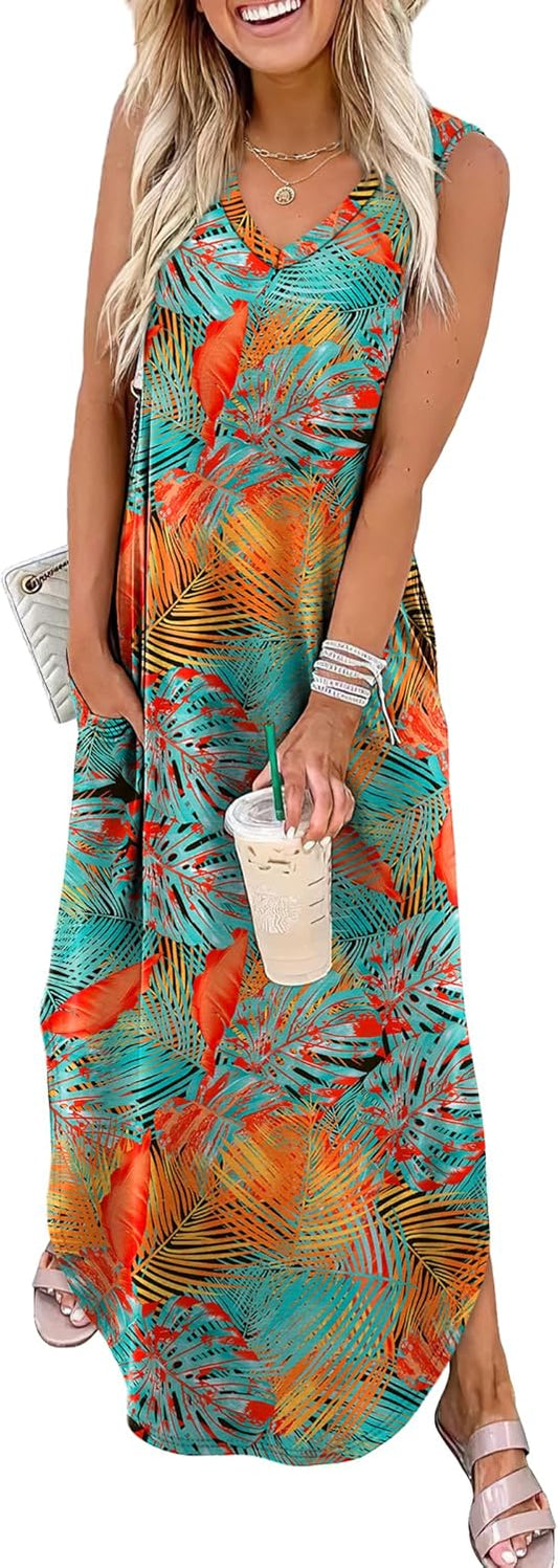 Summer Dresses Maxi Dress Vacation Beach Sundresses 2025 with Pockets